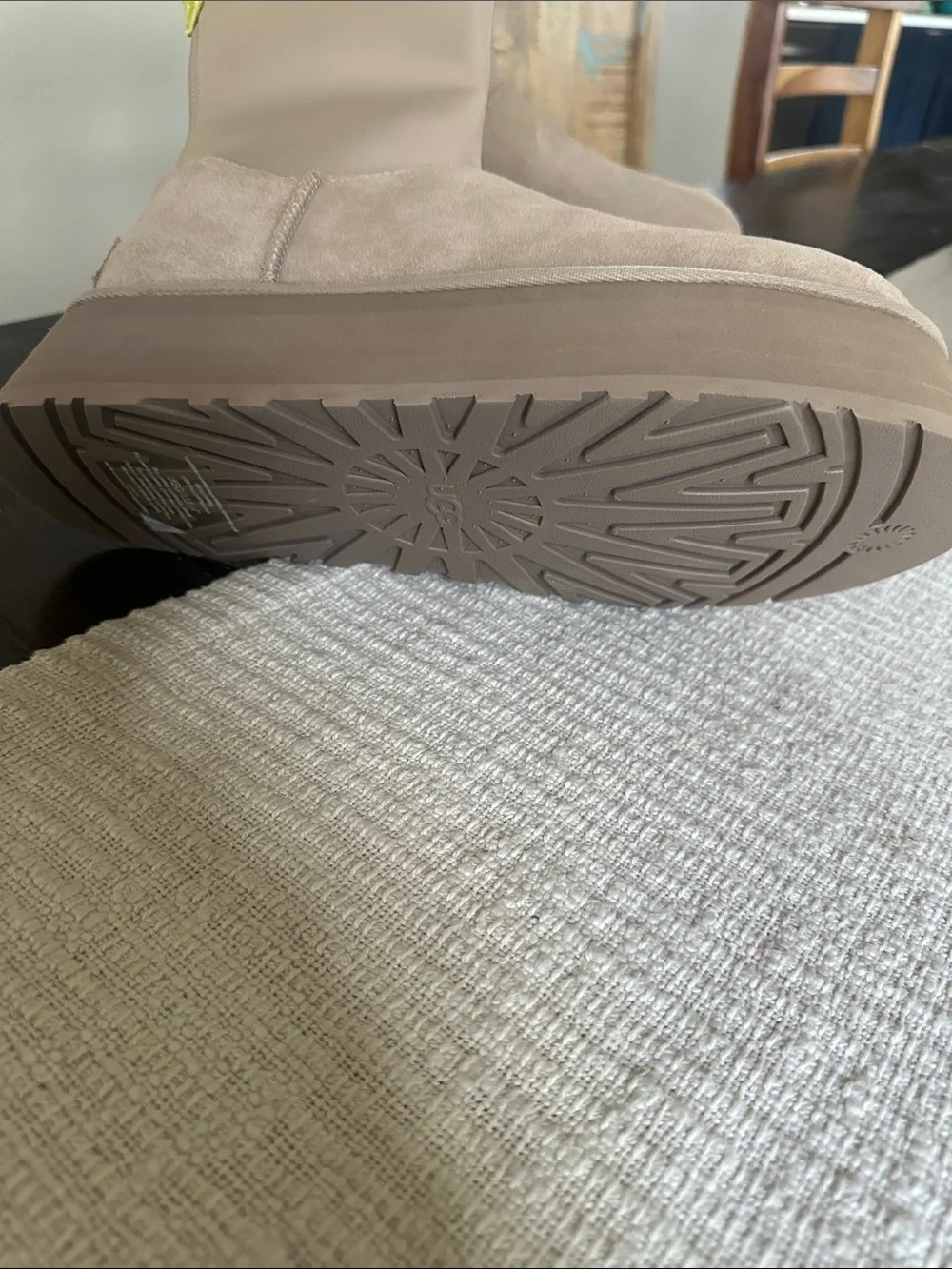 UGG Beige Suede Platform Chelsea Boots